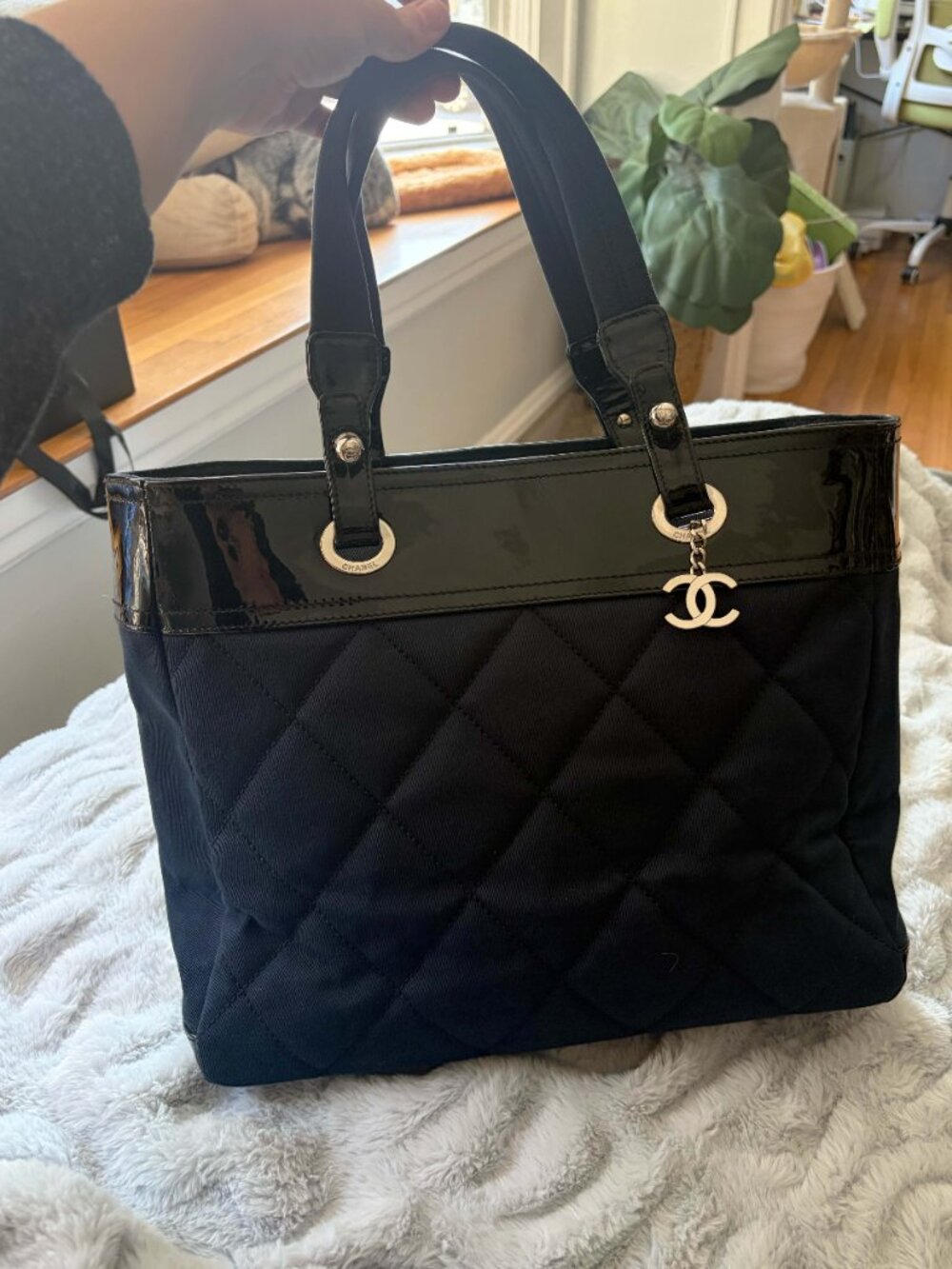 Chanel Paris-Biarritz Quilted Canvas and Patent Leather CC Tote - Picture 3 of 11